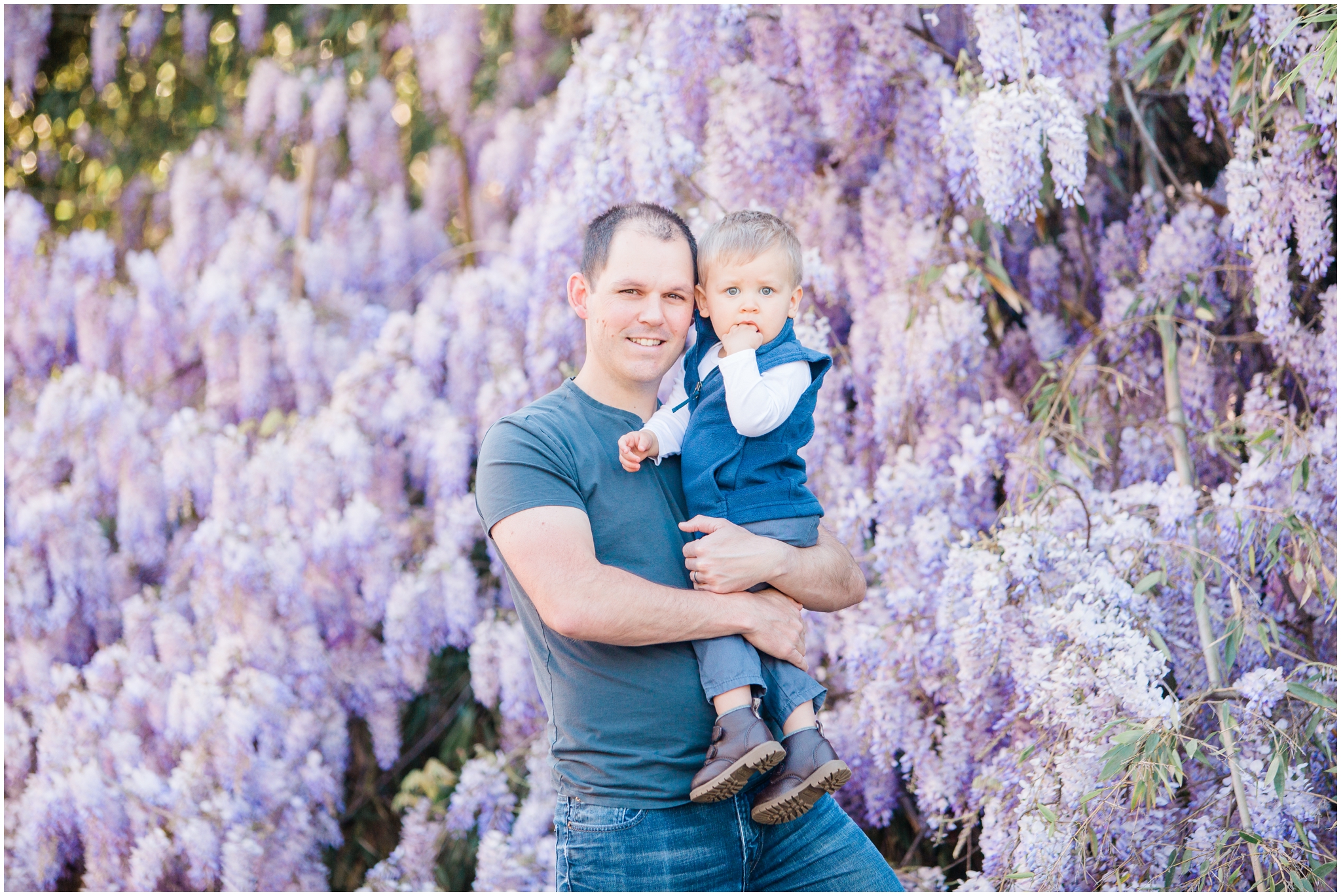spring family self-portraits with wisteria